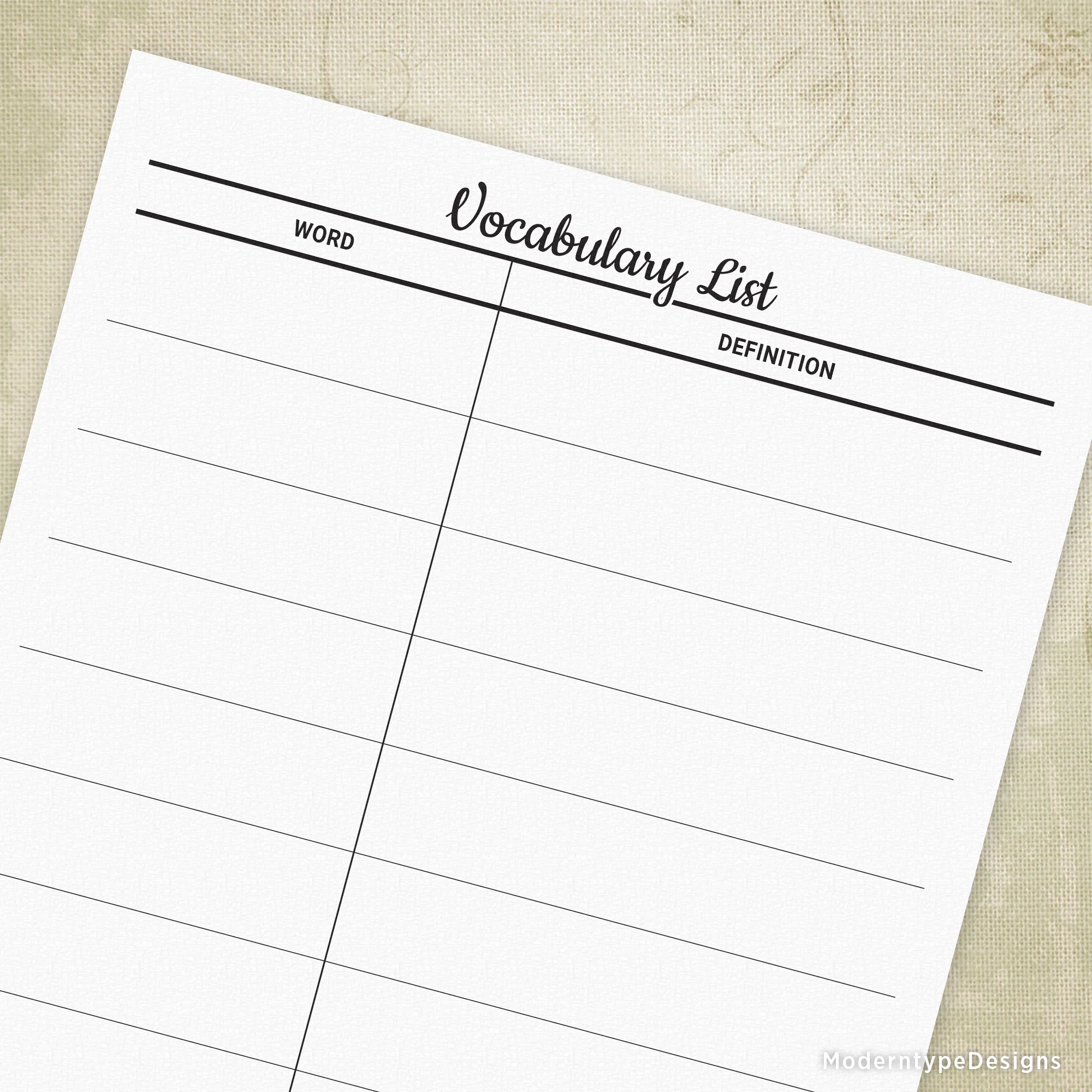 Vocabulary Words And Definitions Printable