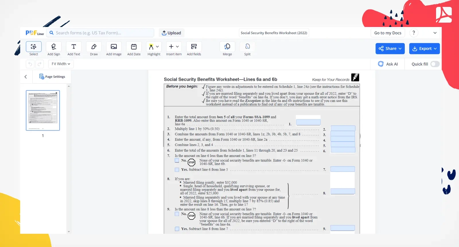Social Security Worksheet 2025 Printable