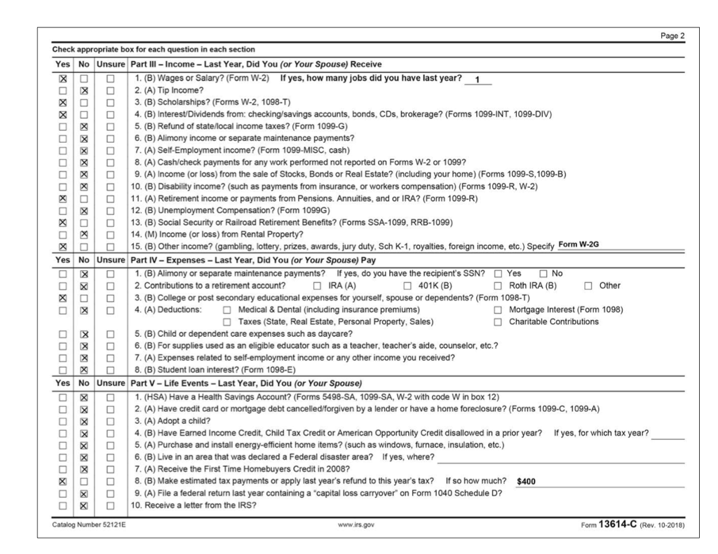 Internal Revenue Service Form 13614-C