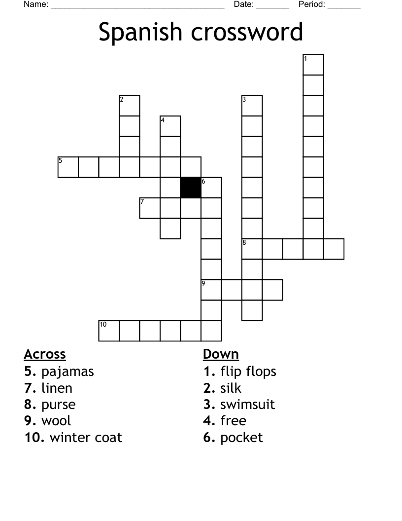 Crossword Puzzle In Spanish Printable