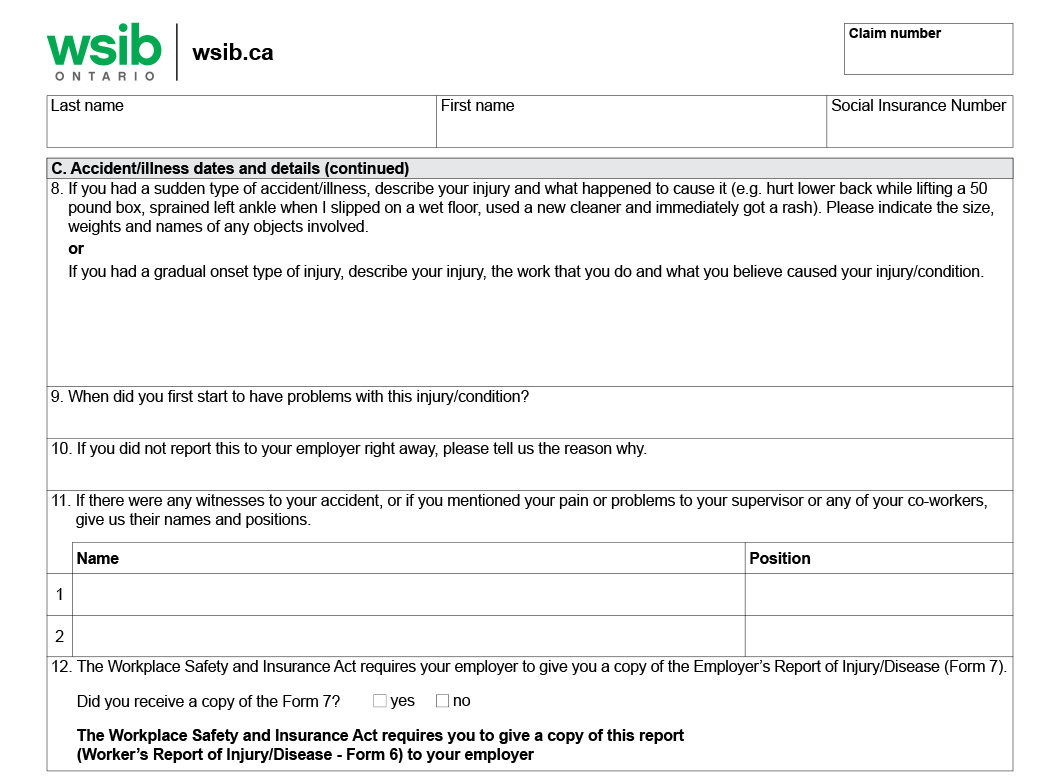 Wsib Form 6 Printable Pdf