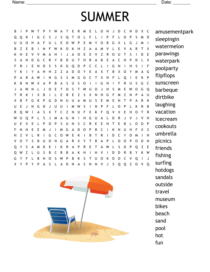 Summer Word Search Printable Easy