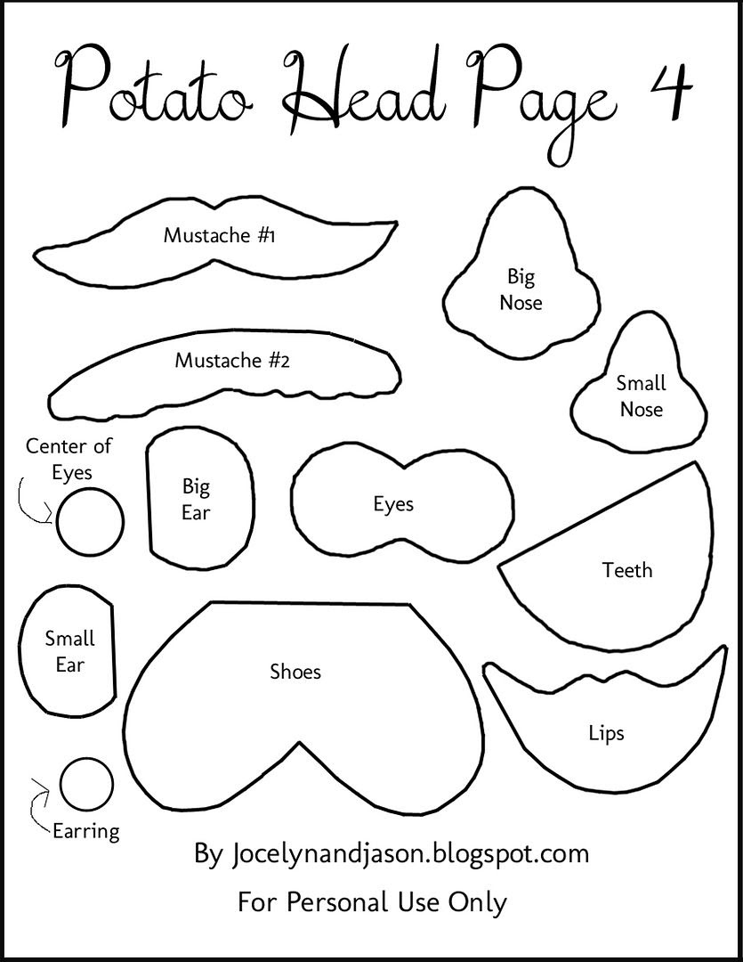 Template Mr Potato Head Parts Printable