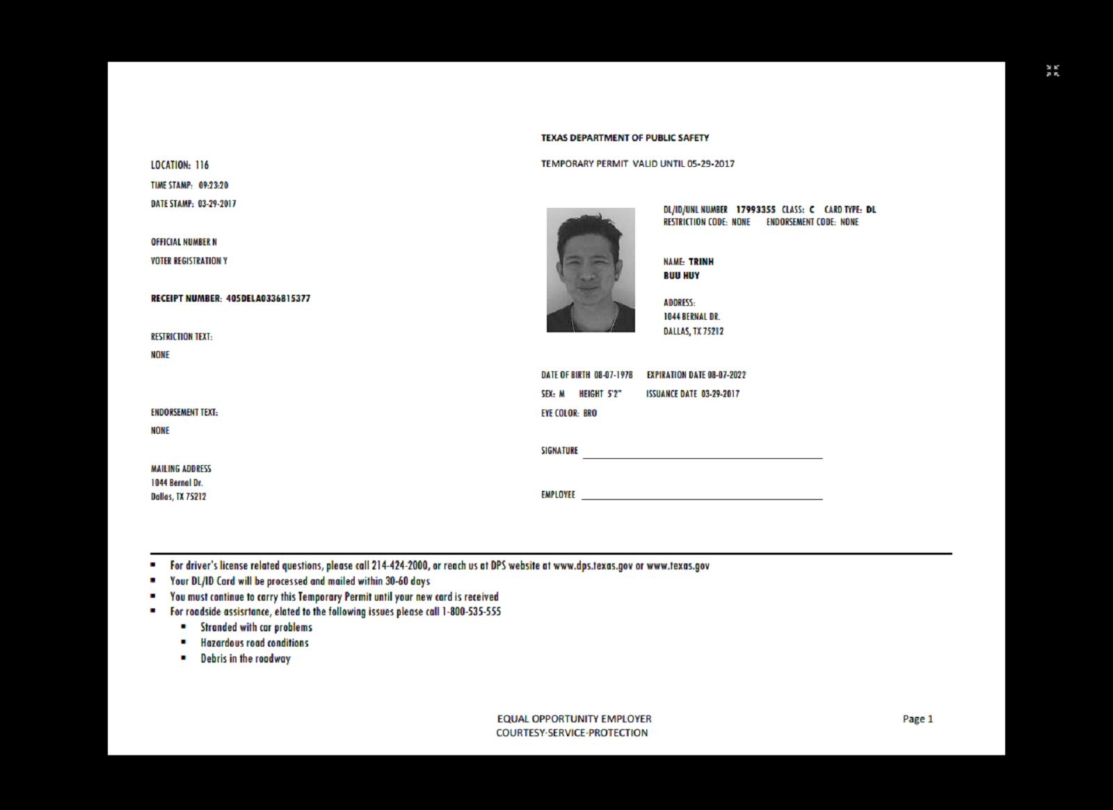 Temporary Driver License