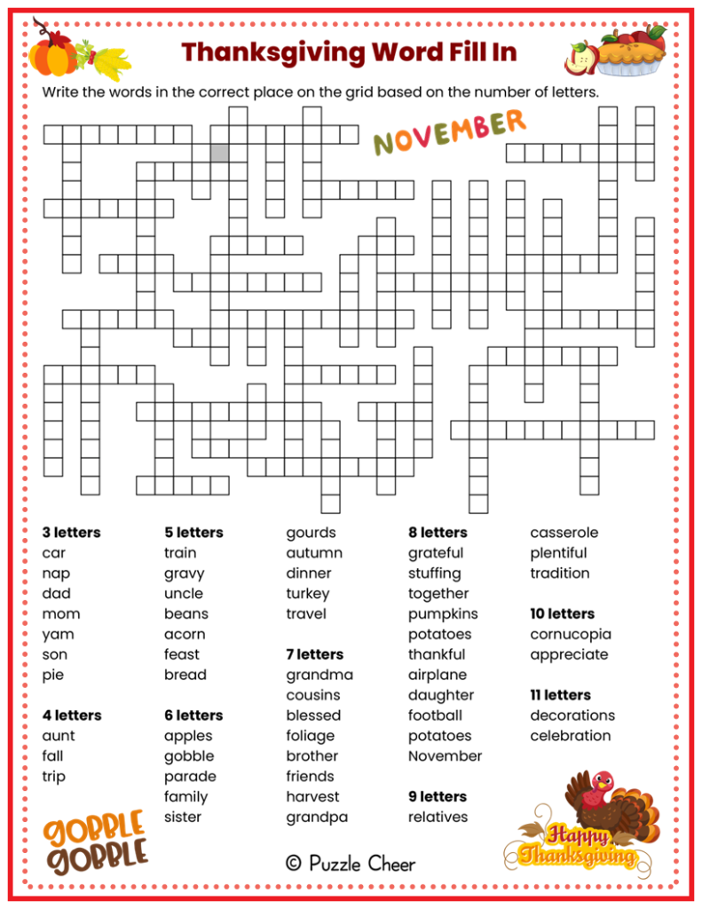 Easy Printable Thanksgiving Crossword Puzzles