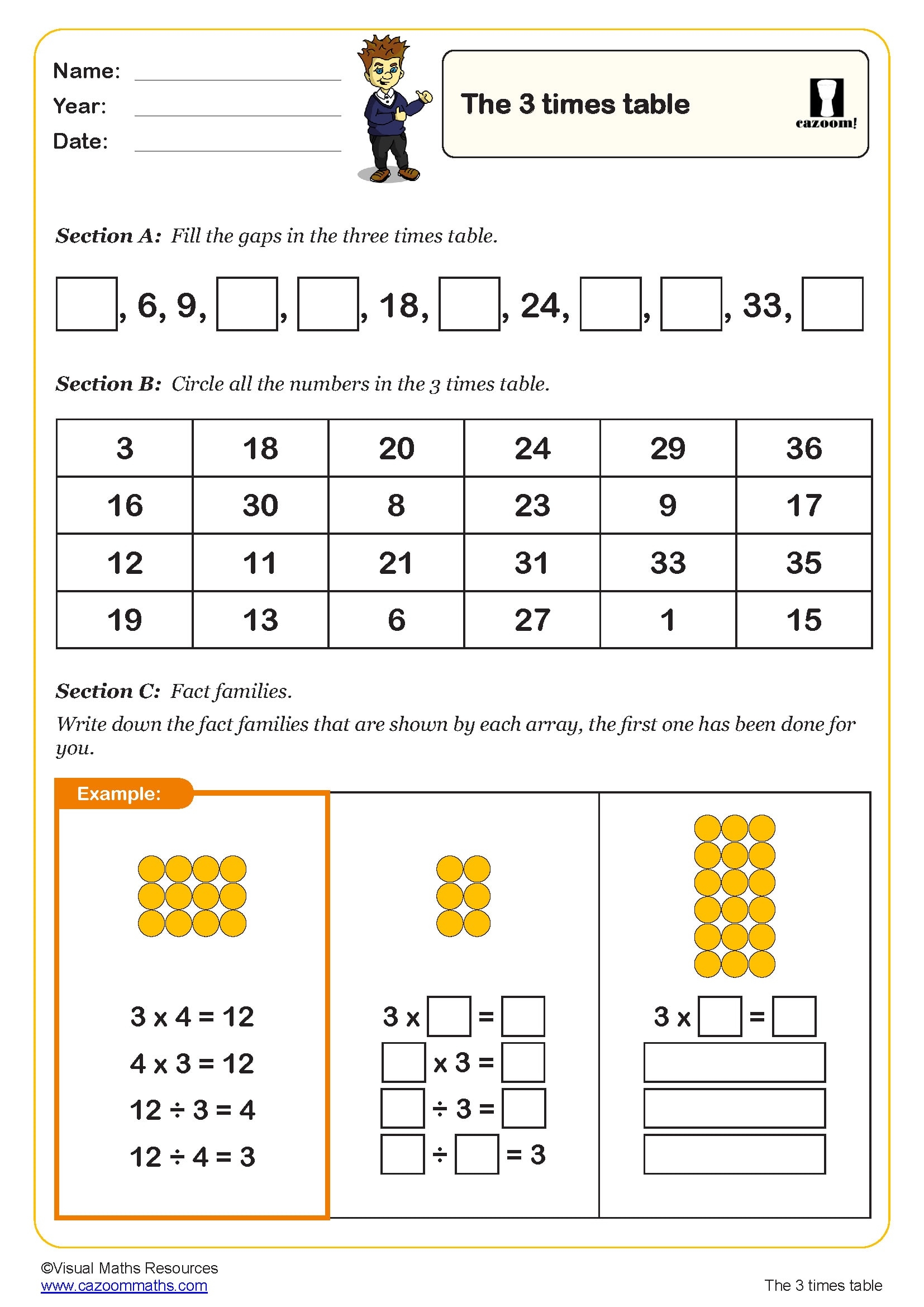 3 Times Tables Worksheets Printable