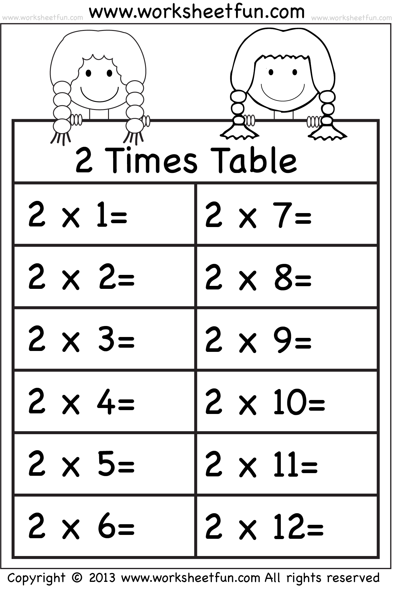 2 Times Table Free Printable Worksheets