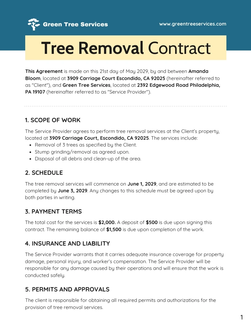 Tree Removal Contract Template Venngage