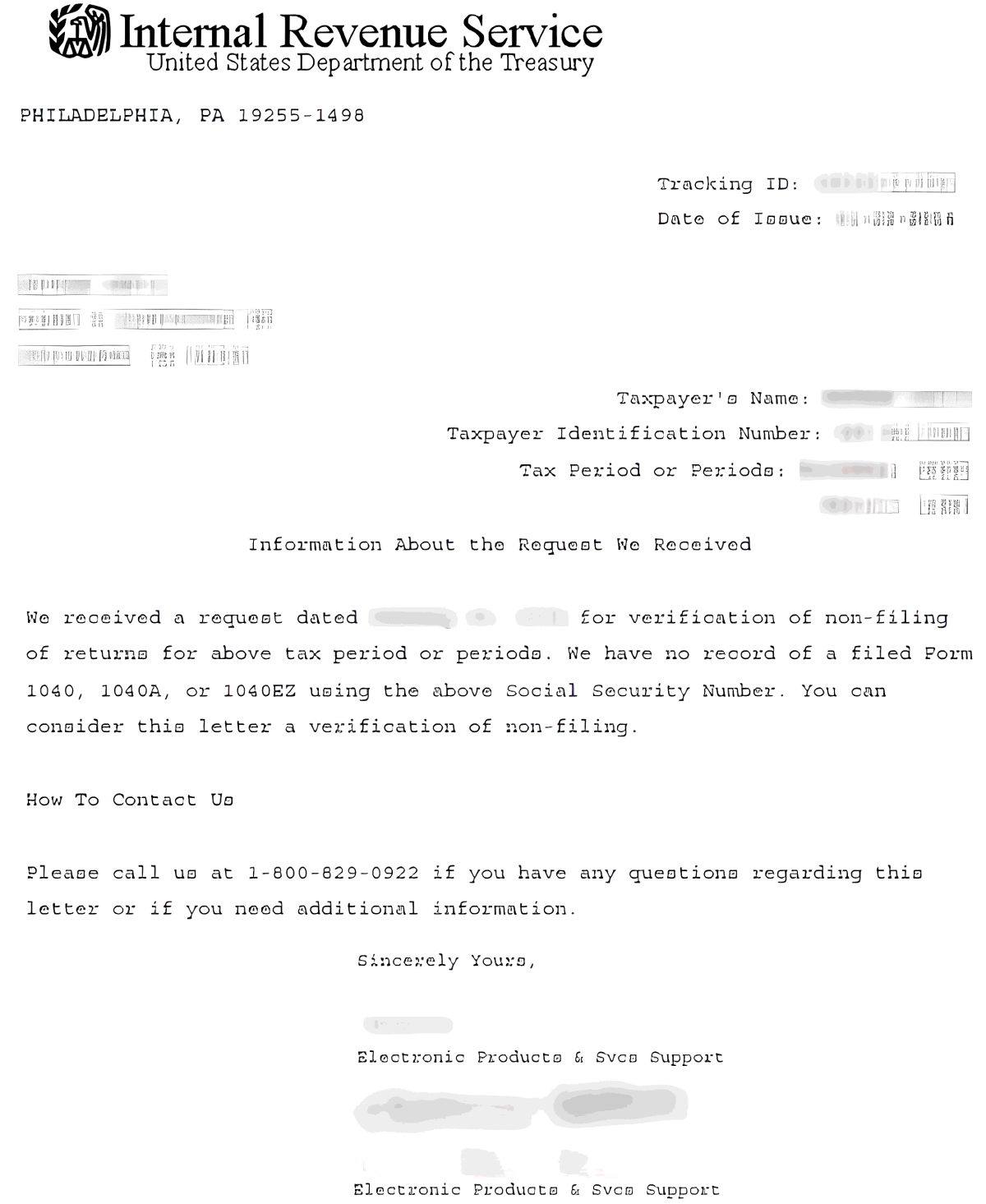 Verification Of Non Filing Letter Forms Docs 2025