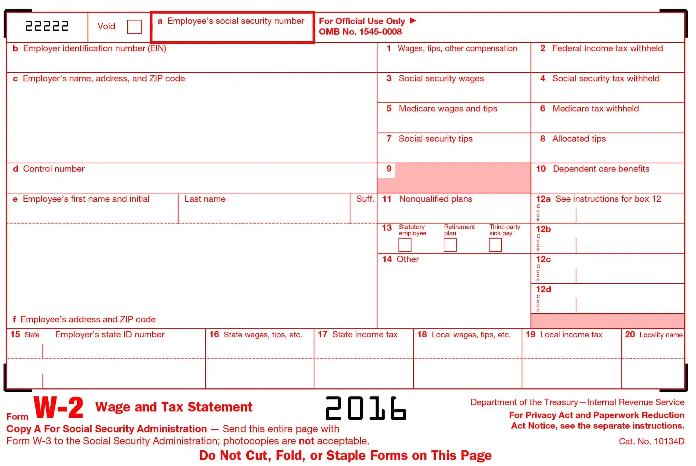 W2 Form 2016 Generate Printable W2 Form 2016 Online At StubCreator