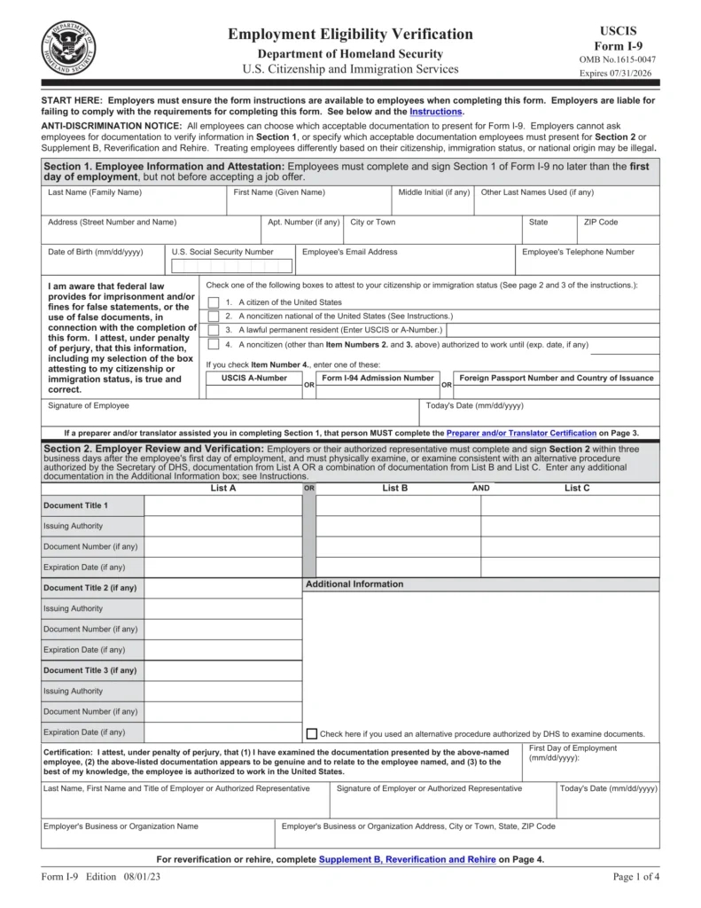 I 9 Form 2024 Printable Form