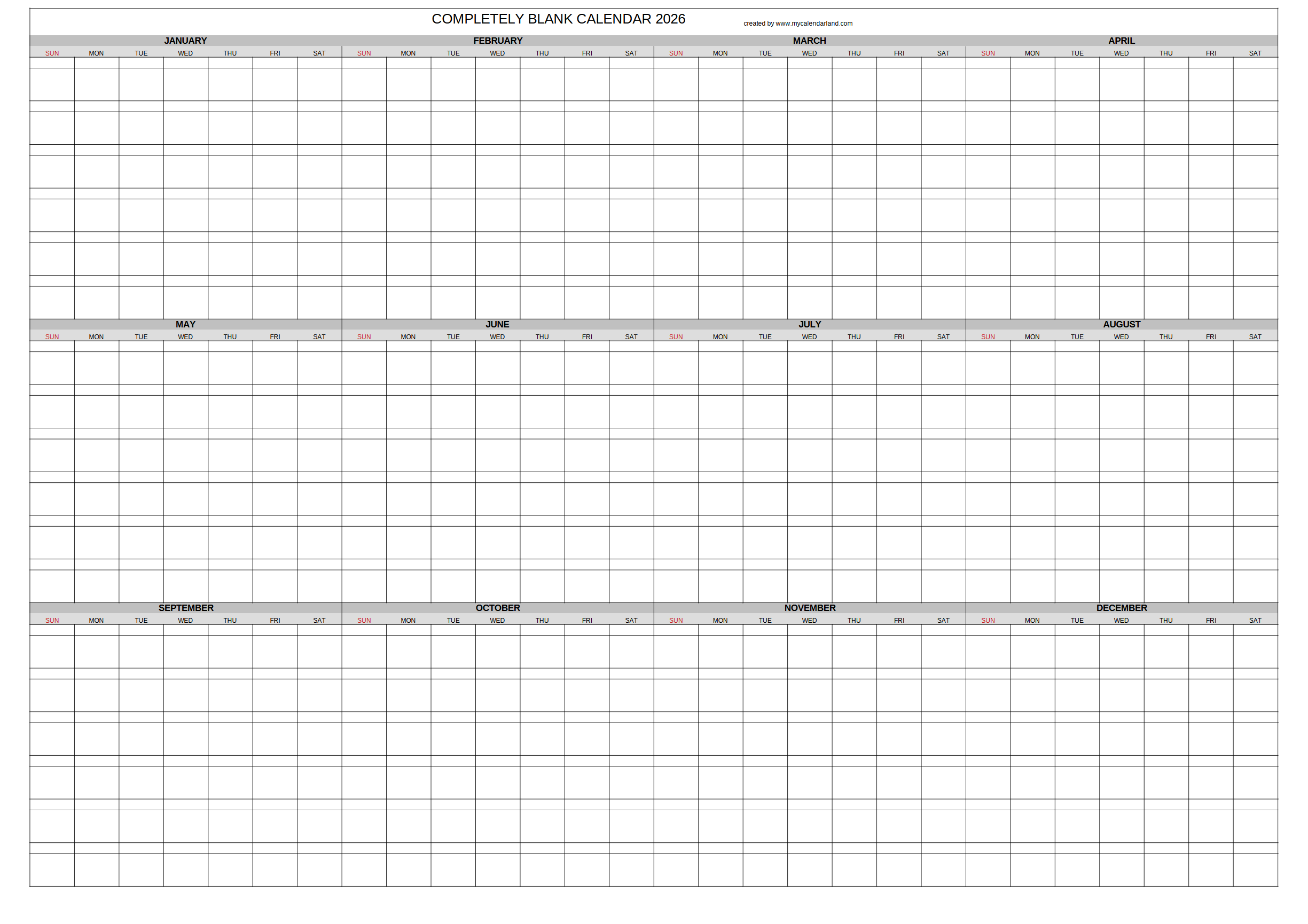 Printable Calendar 2026 Blank-Calender