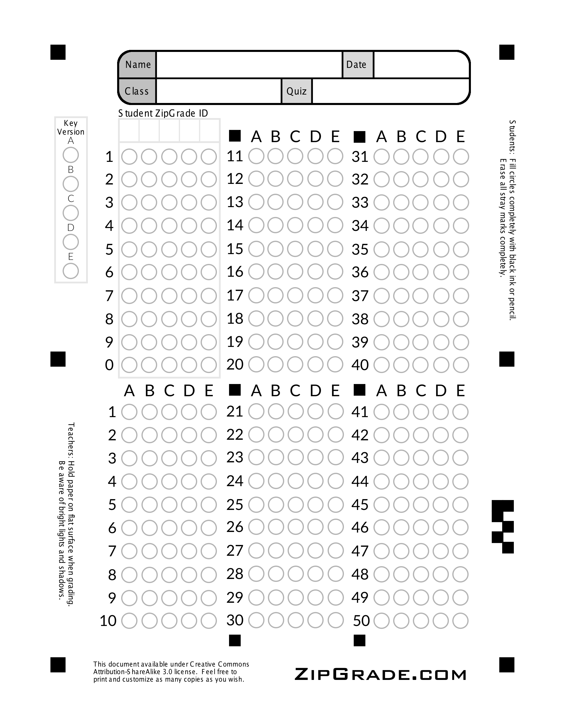 Shading Answer Sheet Printable 1-40