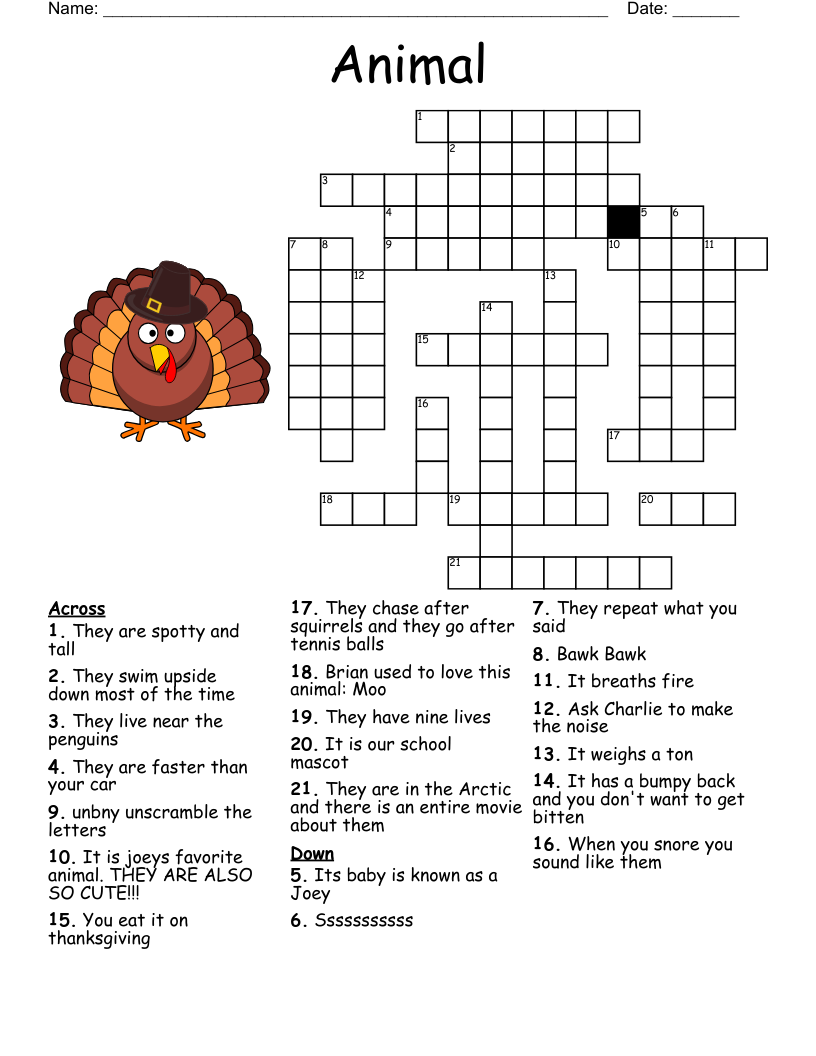 Printable Animal Crossword Puzzles