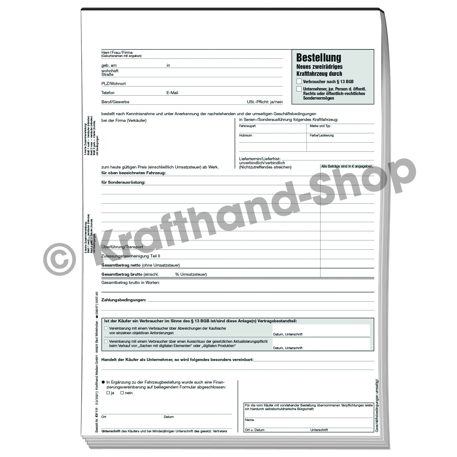 Zweiradbestellung Mit Verkaufsbedingungen Krafthand Shop