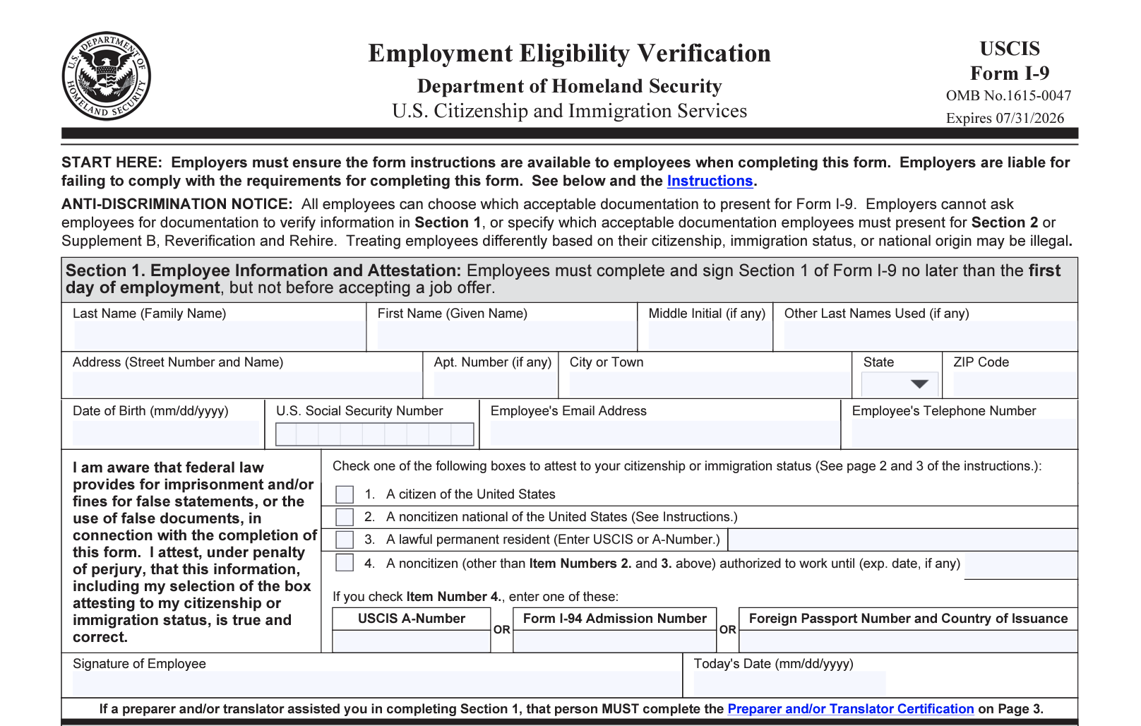 1 9 Form Spanish Printable