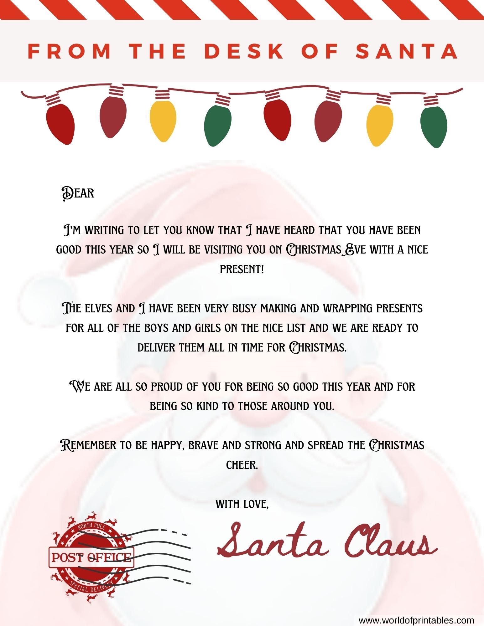 Free Printable Personalised Letter From Santa Template