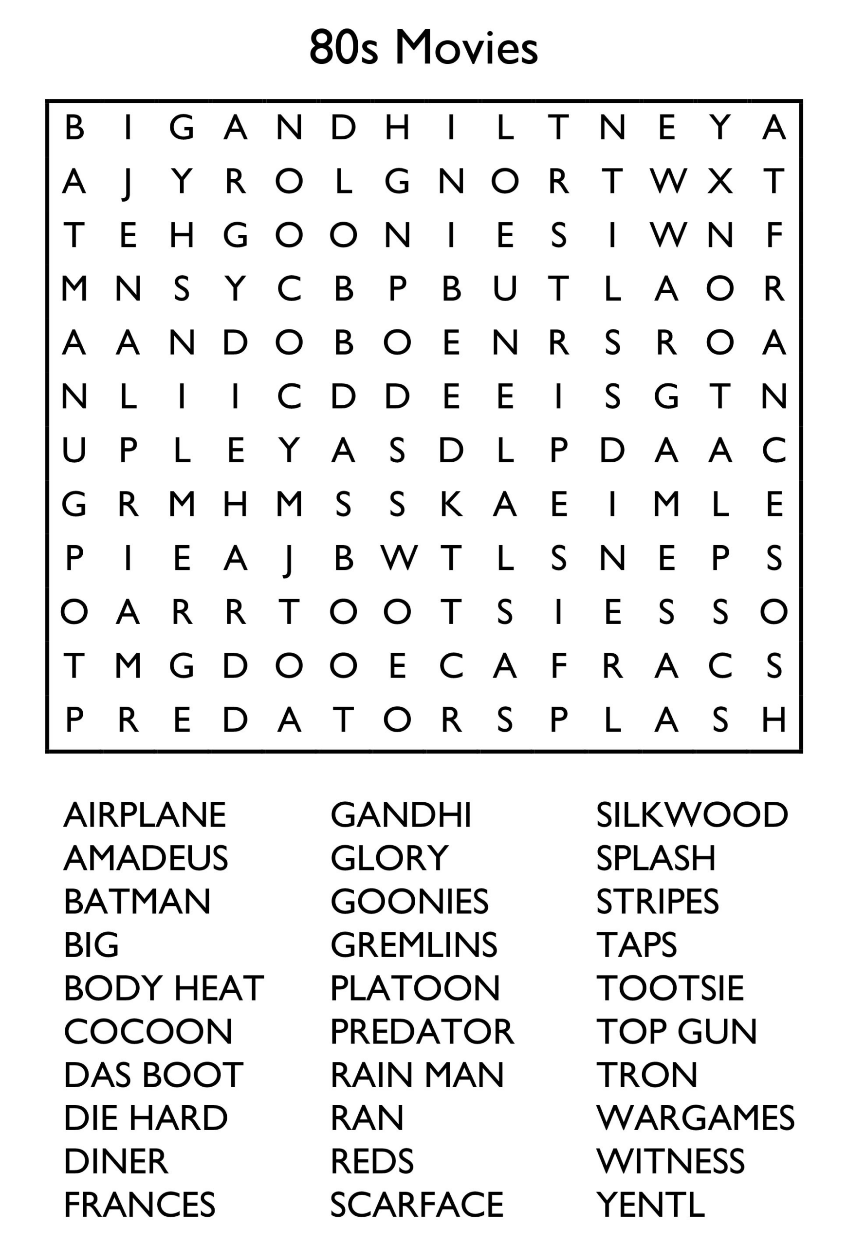 Free Printable Movie Word Search Puzzles