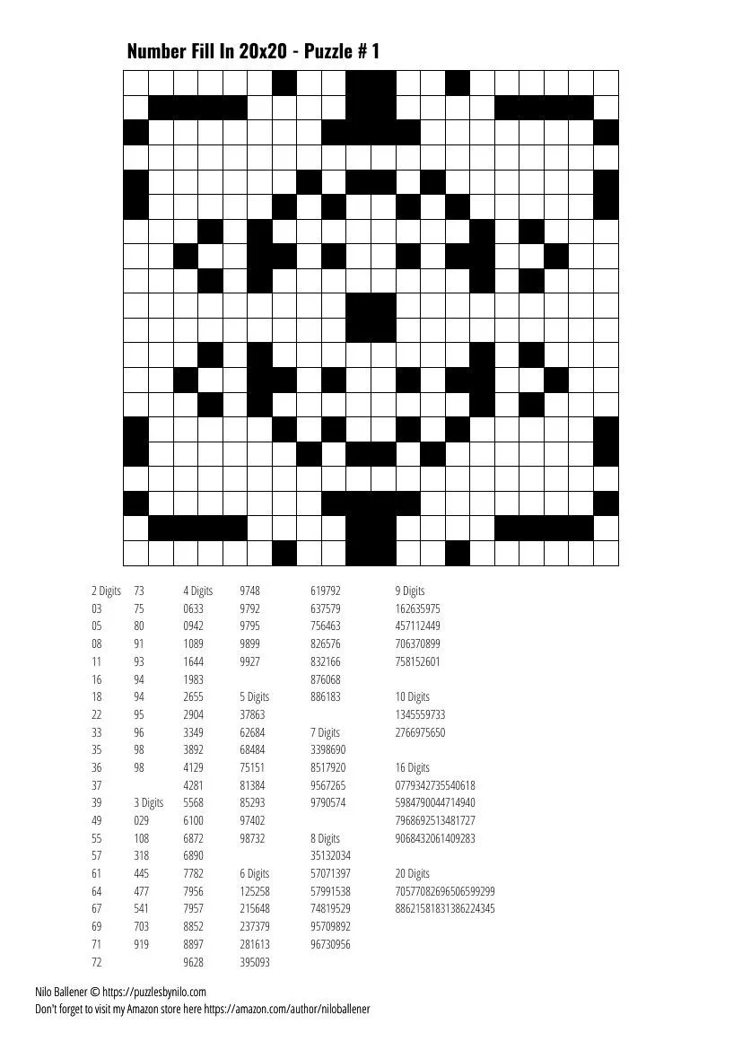Fill In Numbers Puzzles Printable