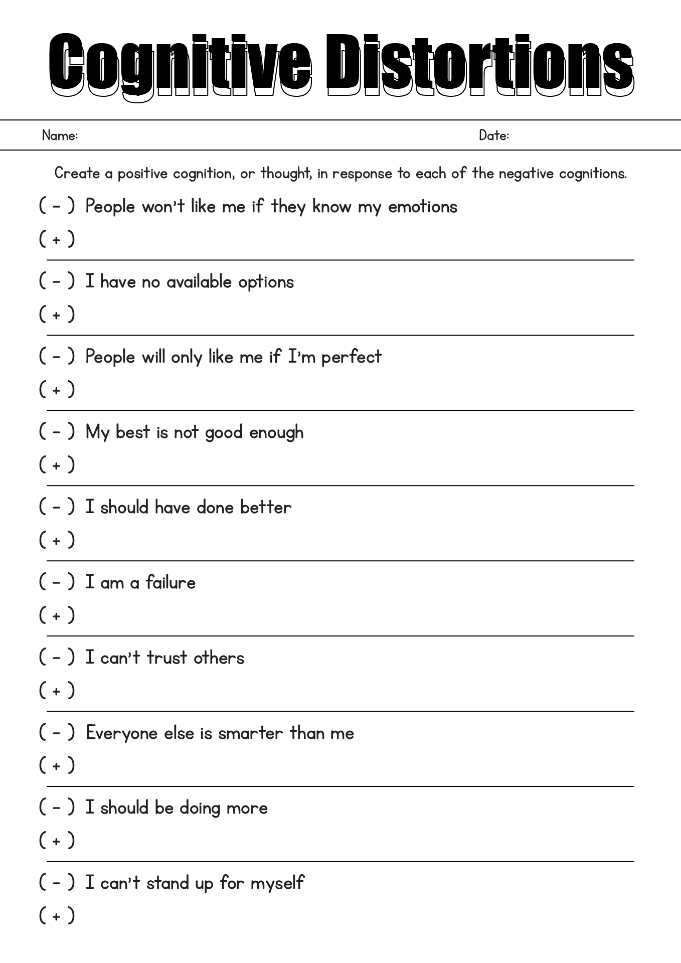 12 Cognitive Distortions Worksheets For Therapy Free PDF At 