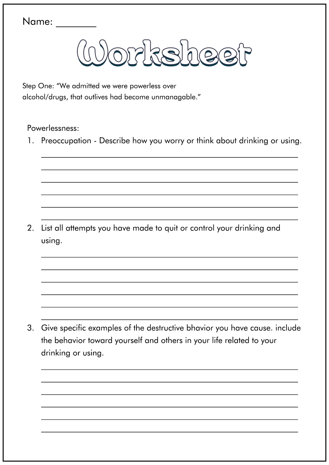 Aa Step One Worksheets Printable