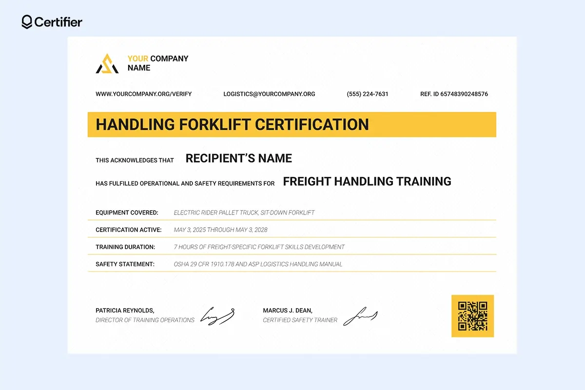 Printable Forklift Certification Card Template