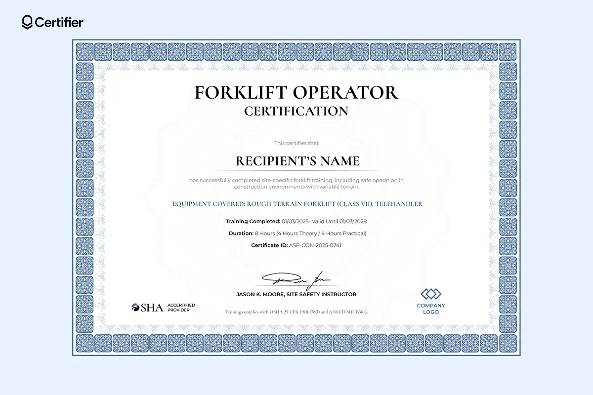15 Forklift Certificate Templates Free amp Customizable