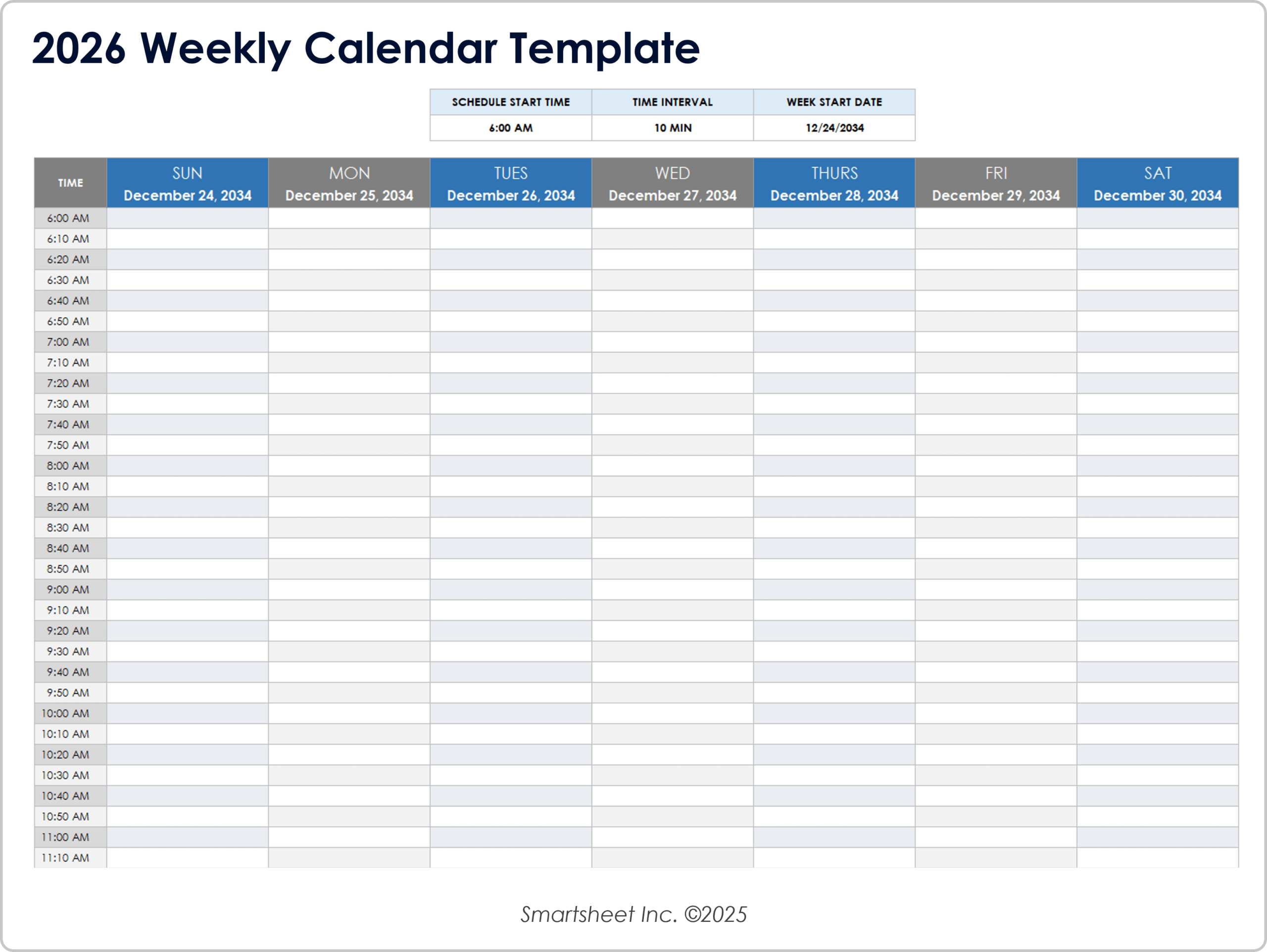 Printable Blank Daily Calendar 2026
