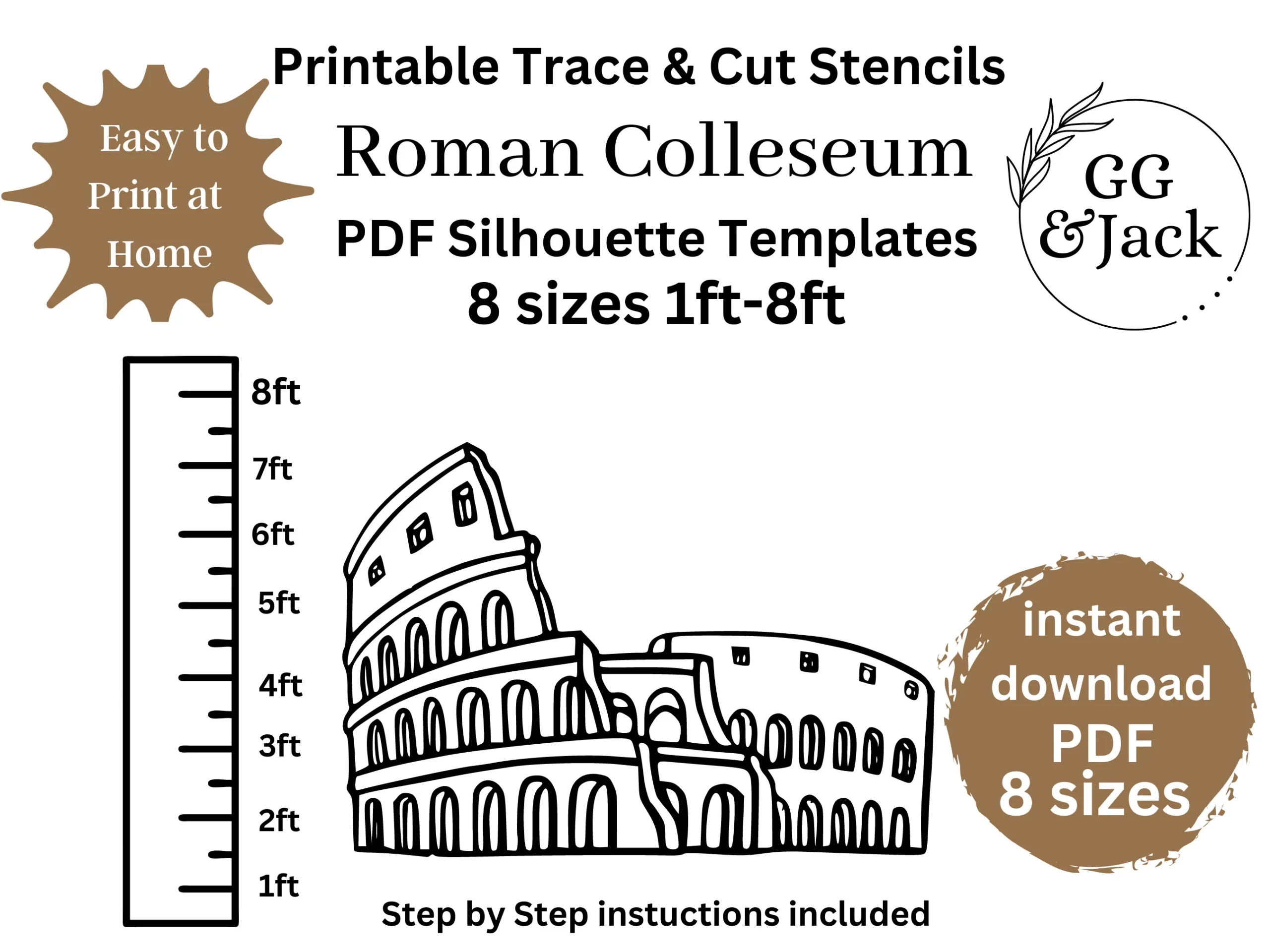 1ft To 8ft Roman Colosseum Template Silhouette Pattern 