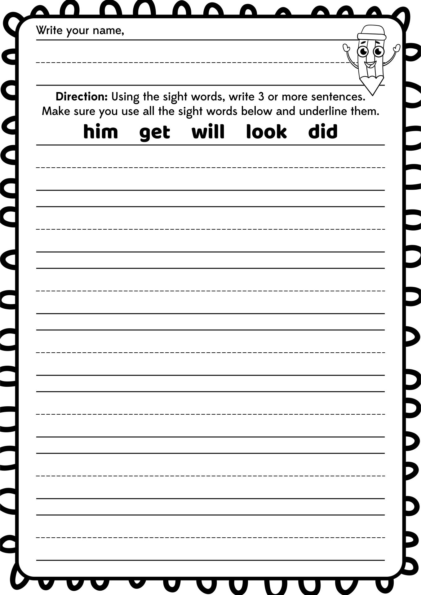 1st Grade Printable Worksheets Writing