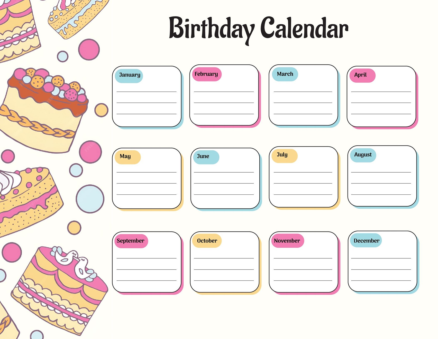 Free Printable Office Birthday Calendar Template