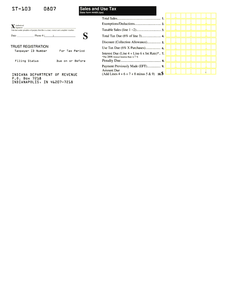 2007 2025 Form IN ST 103 Fill Online Printable Fillable Blank 