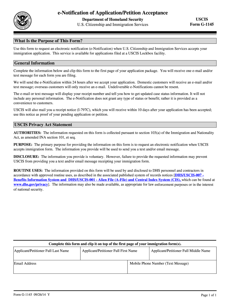 Uscis Form G - 1145