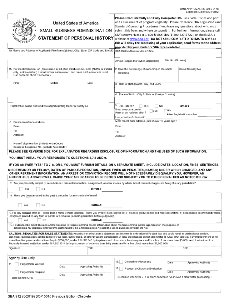 2019 2025 Form SBA 912 Fill Online Printable Fillable Blank 