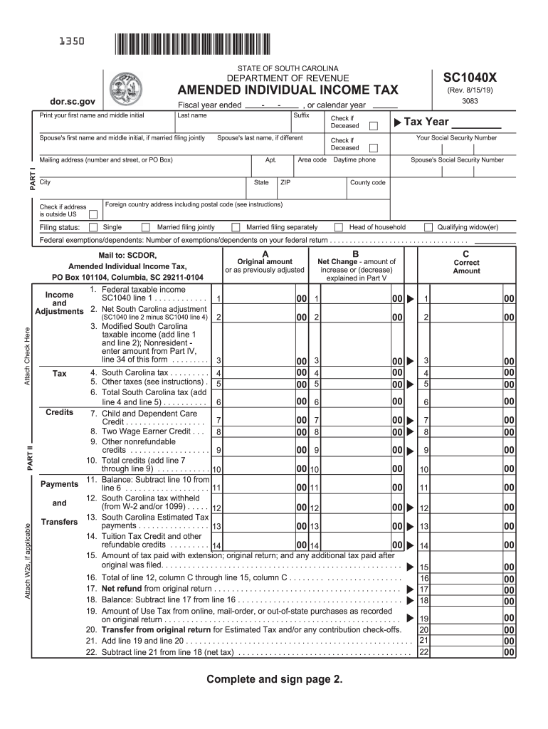 2019 2025 Form SC DoR SC1040X Fill Online Printable Fillable 