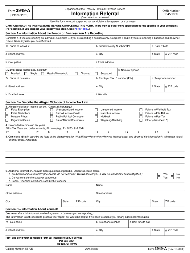 2020 2025 Form IRS 3949 A Fill Online Printable Fillable Blank 