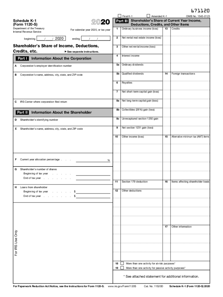 2020 Schedule K 1 1120s Fill Out amp Sign Online DocHub