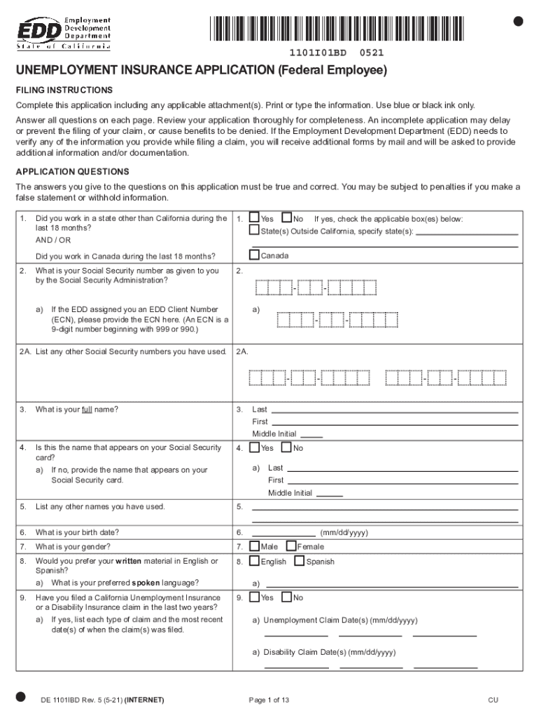 2021 2025 Form CA DE 1101IBD Fill Online Printable Fillable 