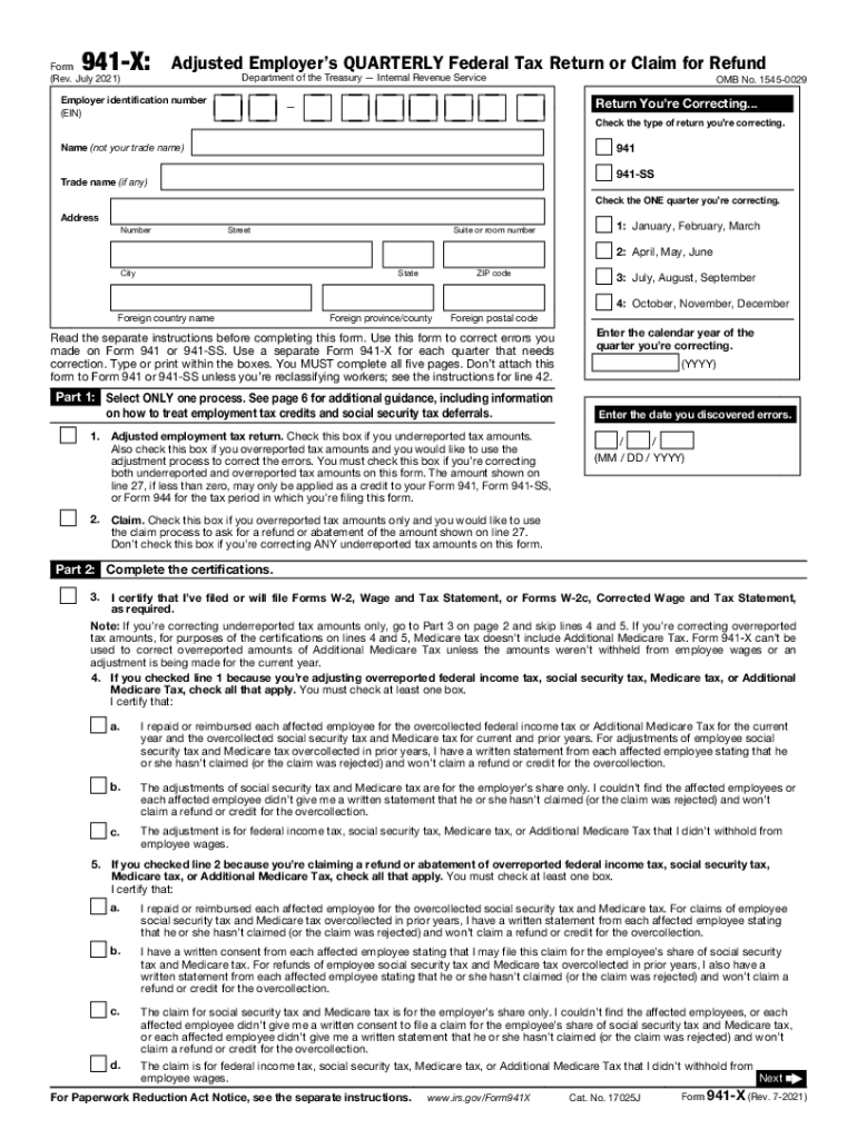 2021 Form IRS 941 X Fill Online Printable Fillable Blank 