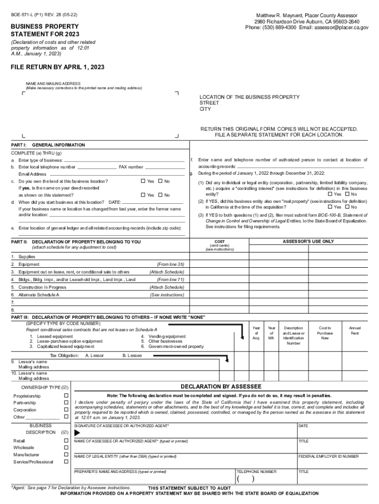 2022 2025 Form CA BOE 571 L P1 Fill Online Printable Fillable 