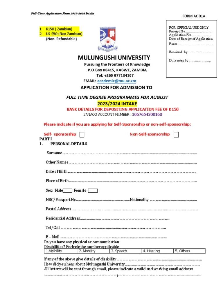 2023 2024 Fulltime Application Form PDF Bachelor s Degree 