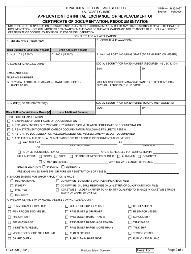 2023 2025 Form USCG CG 1258 Fill Online Printable Fillable 