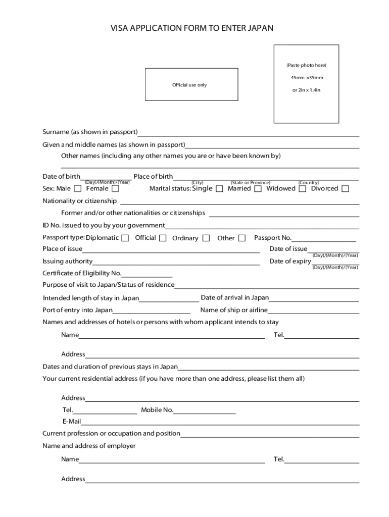 2023 2025 Visa Application Form To Enter Japan Fill Online 