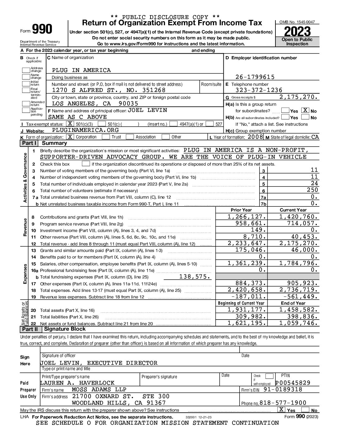 2023 Form 990 Plug In America