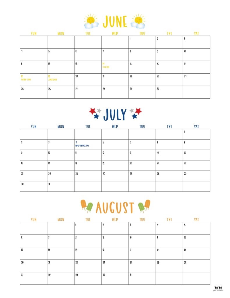 Free Summer Calendar Blank Printable