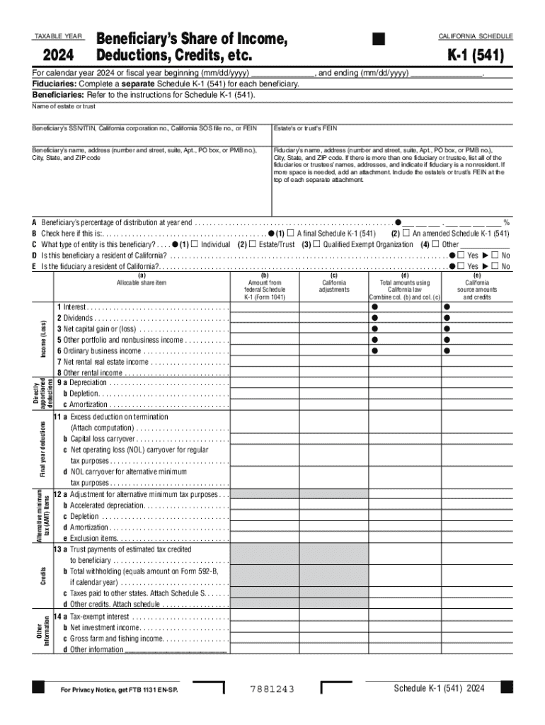 2024 Form CA FTB 541 Schedule K 1 Fill Online Printable 