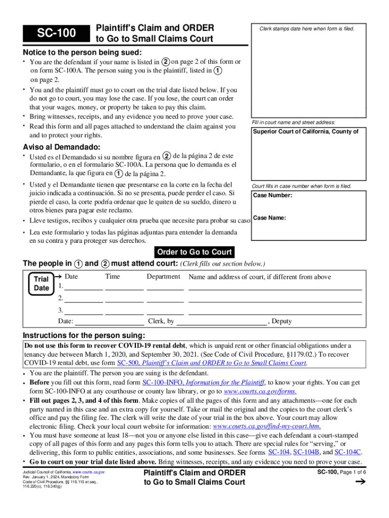 2024 Form CA SC 100 Fill Online Printable Fillable Blank 
