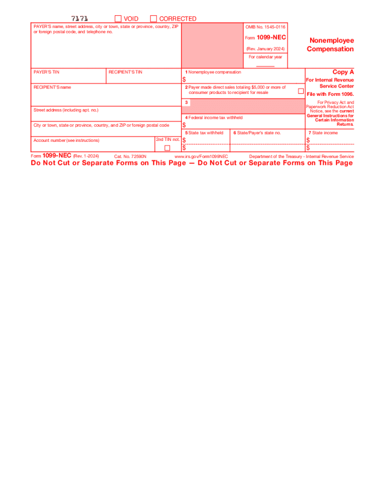 2024 Form IRS 1099 NEC Fill Online Printable Fillable Blank 