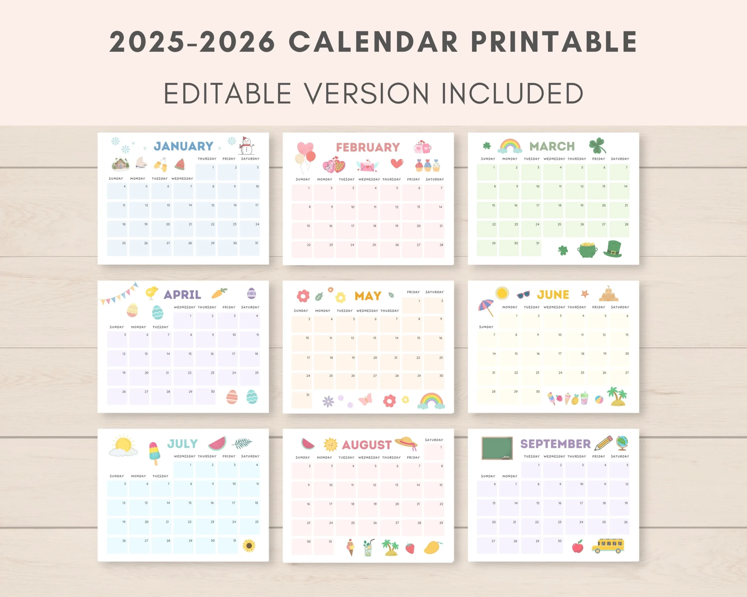 2025 2026 Calendar Printable Printable Calendar Editable 