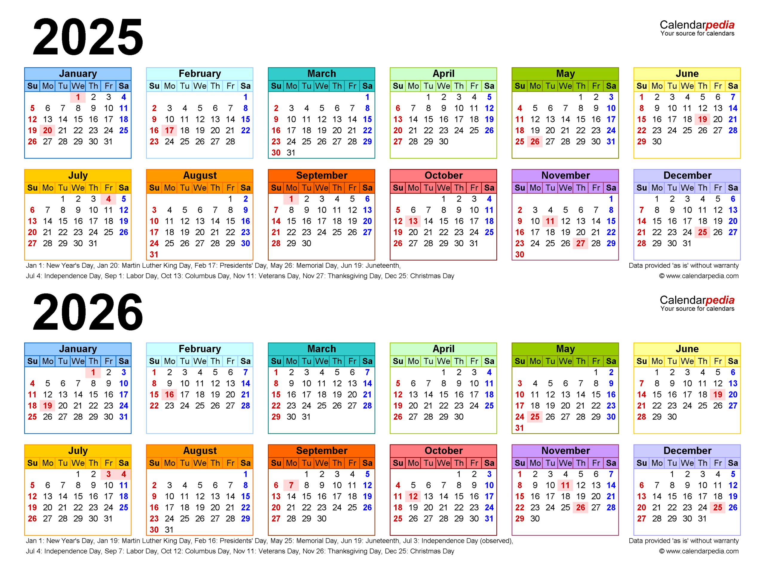 Printable 2025-2026 Calendars Free